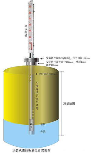 浮子液位计顶装式安装方式图